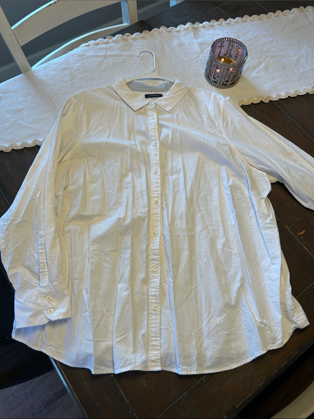 Lands' End Womens White Long-Sleeve Button-Down Shirt
